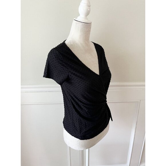 Alya Black Swiss Dot Crossover Side Tie Top - Picture 2 of 4